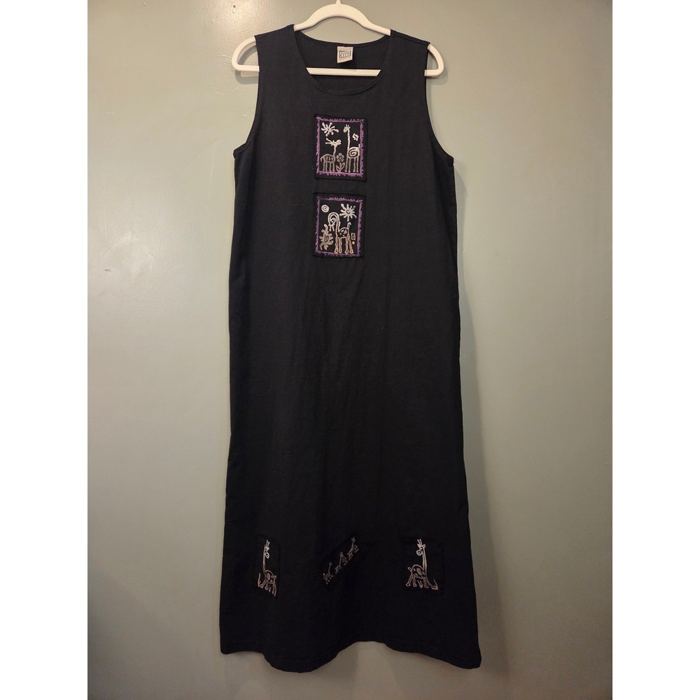 Viva City Giraffe Print Sleeveless Maxi Dress 100% Cotton, Size M, Black